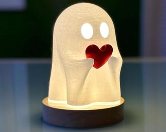 Super Cute and Adorable Ghost holding a Heart  - LED lamp - FREE SHIPPING! Halloween | Fun Light | Spooky | Ring Holder | Jewelry Holder