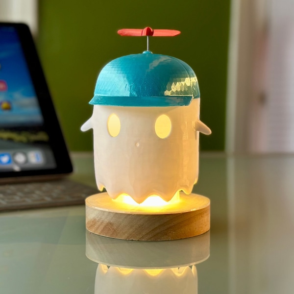 Cutest Most Adorable Little Ghost w/ Beanie Cap LED  Light / Lamp - Free Shipping! -- Ghost Art , Ghost Decor , Cute Gift , Spooky Decor