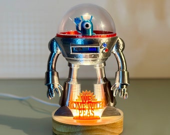 Handmade Retro Alien UFO Robot LED Lamp. They &quot;Come with Peas!&quot; - Free Shipping! -- ufo decor , alien art , ufo art , space art , unique