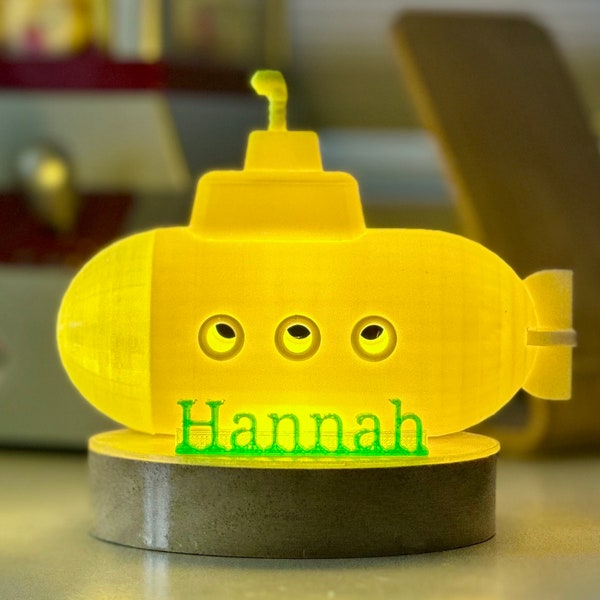 Submarine Kids Personalized Yellow LED lamp -  Perfect Birthday Gift for Girls or Boys Custom Name Handmade Led Kids Bedroom Decor