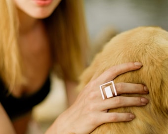 Sterling Silver Minimalist Geometric Square Rectangle  Big Ring Open Ring Statement Ring Statement Jewelry