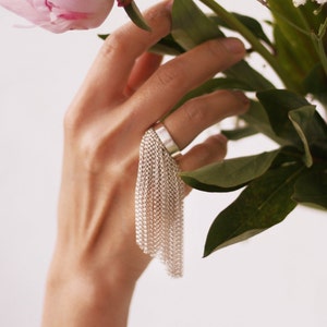 Silver Chain Ring with Tassel Chains Ring with Tussel Chains Ring Silver Tassel Tussel Ring Chain Tassel Chains Tassel Ring
