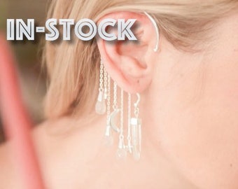 Oor steen manchet met stenen geen piercing oorbellen manchet oorbellen verklaring sieraden zilveren manchet met stenen roze rozen quartz manchet oorbellen