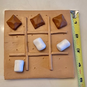 S'mores tic tac toe polymer clay board, centerpiece, food, board game, coffee table decor, birthday gifts for her, bonfire, chocolate image 8