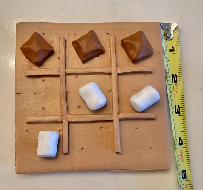 S'mores tic tac toe polymer clay board, centerpiece, food, board game, coffee table decor, birthday gifts for her, bonfire, chocolate image 8