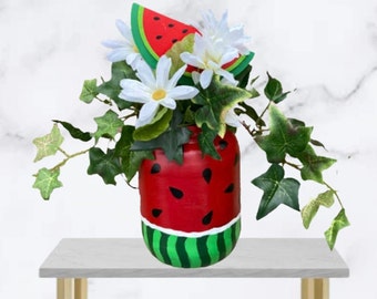 Summer centerpiece, floral arrangement, mason jar centerpiece, home decor watermelon, floral arrangements in vase, summer door hanger
