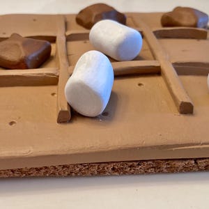 S'mores tic tac toe polymer clay board, centerpiece, food, board game, coffee table decor, birthday gifts for her, bonfire, chocolate image 6