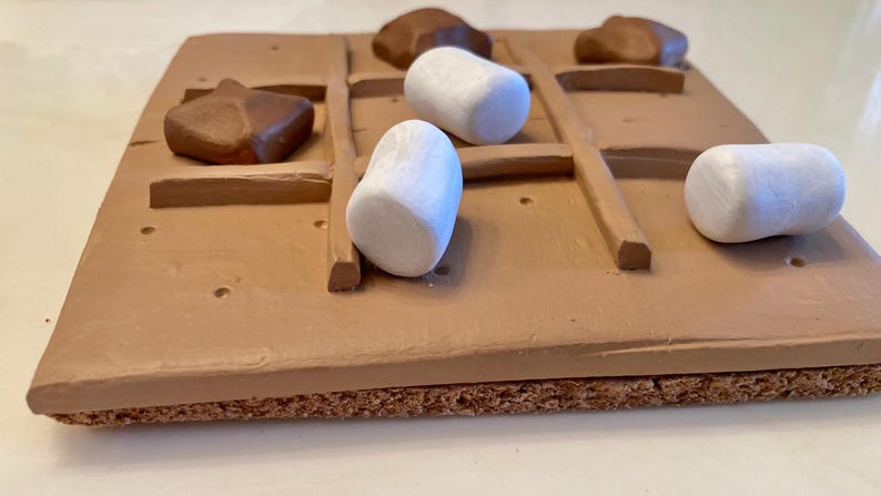 S'mores tic tac toe polymer clay board, centerpiece, food, board game, coffee table decor, birthday gifts for her, bonfire, chocolate image 6