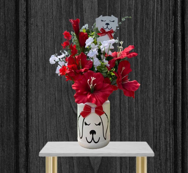 Dog floral arrangement dog mason jar centerpiece home decor dog floral arrangements in vase dog themed gifts animal lovers