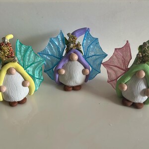 dragon gnome figurine, miniature fairy garden gnome, gnome with wings, polymer clay gnome, fairy garden accessory, gnome desk buddy,