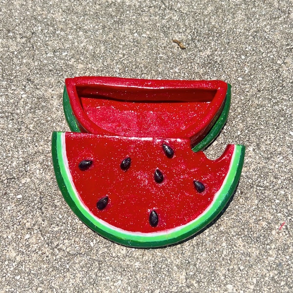 Watermelon trinket box, fruit jewelry box, watermelon decor, handmade food clay trinket tray, ring dish desk organizer, summer