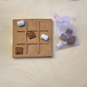 S'mores tic tac toe polymer clay board, centerpiece, food, board game, coffee table decor, birthday gifts for her, bonfire, chocolate image 2