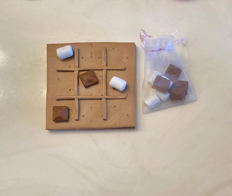 S'mores tic tac toe polymer clay board, centerpiece, food, board game, coffee table decor, birthday gifts for her, bonfire, chocolate image 2