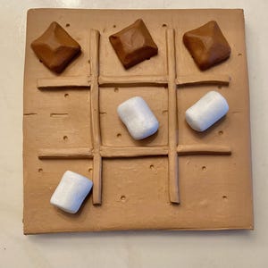 S'mores tic tac toe polymer clay board, centerpiece, food, board game, coffee table decor, birthday gifts for her, bonfire, chocolate image 7