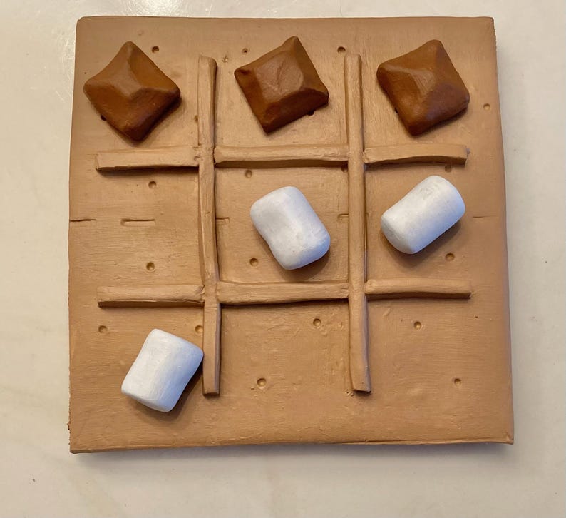 S'mores tic tac toe polymer clay board, centerpiece, food, board game, coffee table decor, birthday gifts for her, bonfire, chocolate image 7