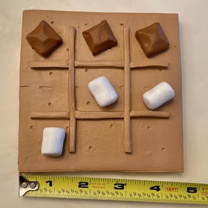 S'mores tic tac toe polymer clay board, centerpiece, food, board game, coffee table decor, birthday gifts for her, bonfire, chocolate image 9