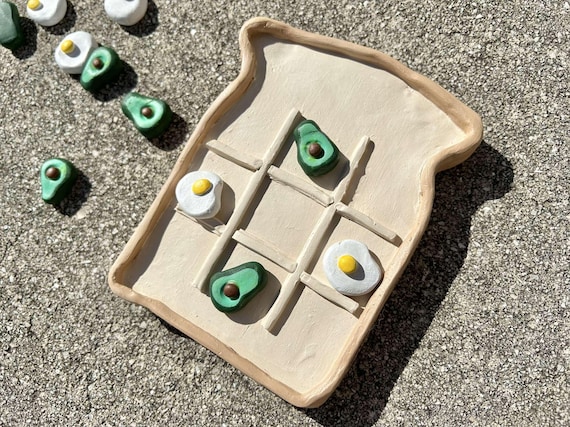 Avocado Toast Tic Tac Toe, Polymer Clay, Centerpiece, Food, Board