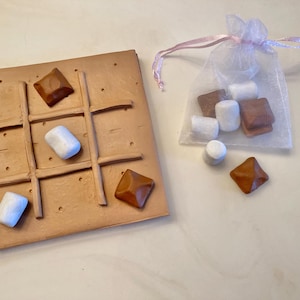 S'mores tic tac toe polymer clay board, centerpiece, food, board game, coffee table decor, birthday gifts for her, bonfire, chocolate image 4