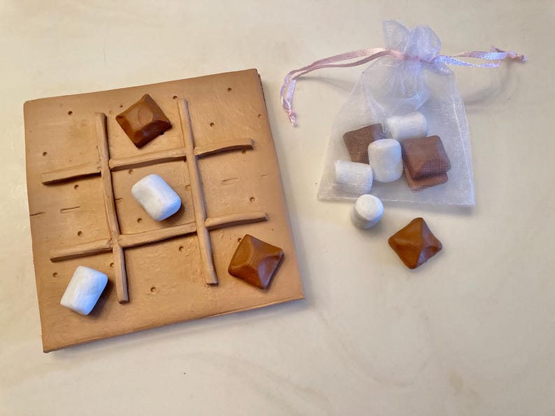 S'mores tic tac toe polymer clay board, centerpiece, food, board game, coffee table decor, birthday gifts for her, bonfire, chocolate image 4