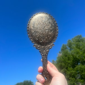 Vintage style handheld mirror, antique mirror, princess mirror, fancy plastic mirror, fairy garden mirror, bronze finished, victorian style