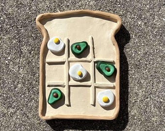 Avocado toast tic tac toe, polymer clay, centerpiece, food, board game, coffee table decor, birthday, modern, gifts for her, handcrafted