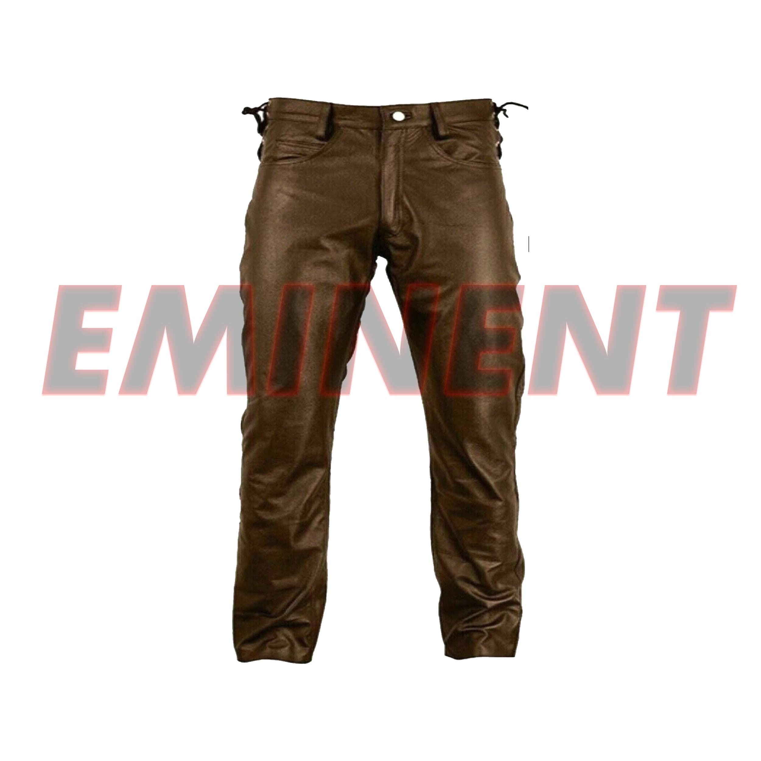 Mens Brown Leather Motorcycle Jeans by Bikers Paradise