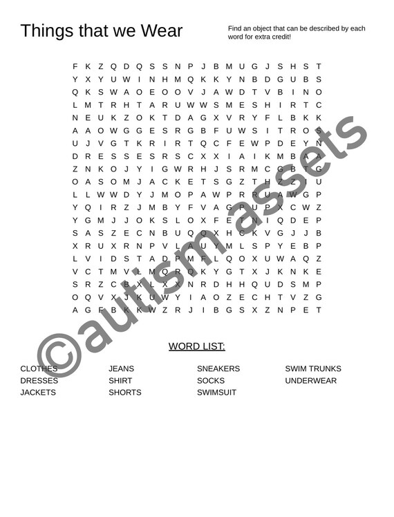 Things We Wear Crossword Puzzle Etsy