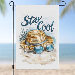 Stay Cool Garden Flag, Summer Yard Decor, Outdoor Home Decoration, Poolside Sign, Sunshine Greeting Flag