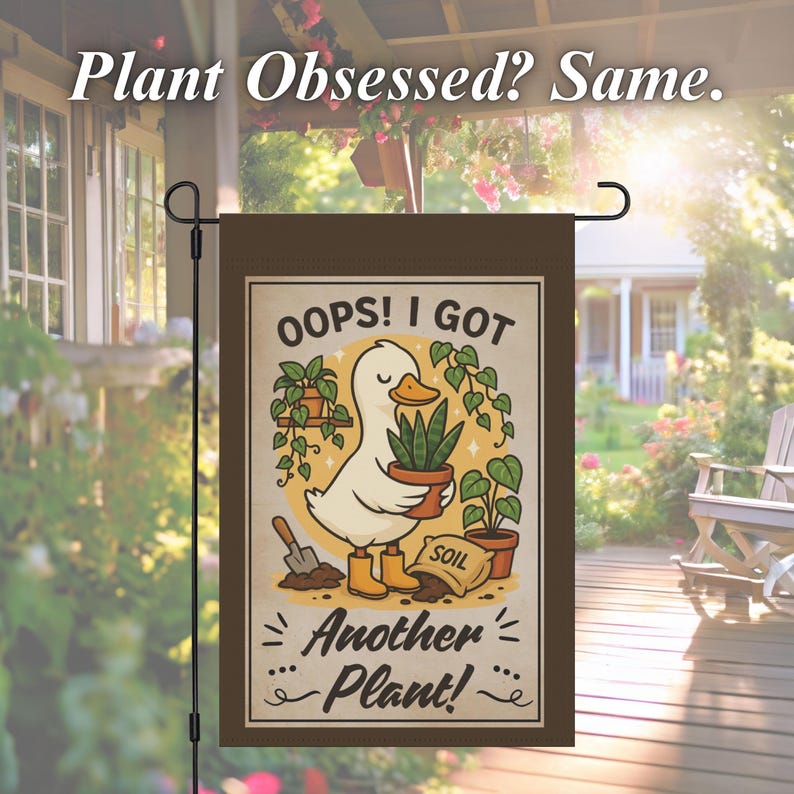 Oops I Got Another Plant Garden Flag, Funny Duck Garden Flag for Plant Lovers, Outdoor Yard Flag for Gardeners & Houseplant Addicts afbeelding 3