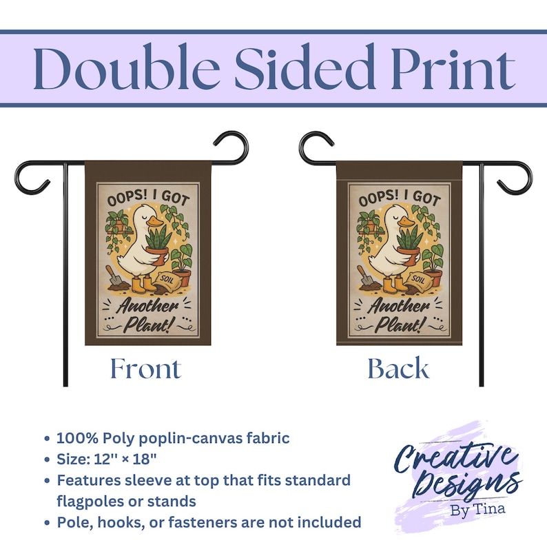 Oops I Got Another Plant Garden Flag, Funny Duck Garden Flag for Plant Lovers, Outdoor Yard Flag for Gardeners & Houseplant Addicts afbeelding 2