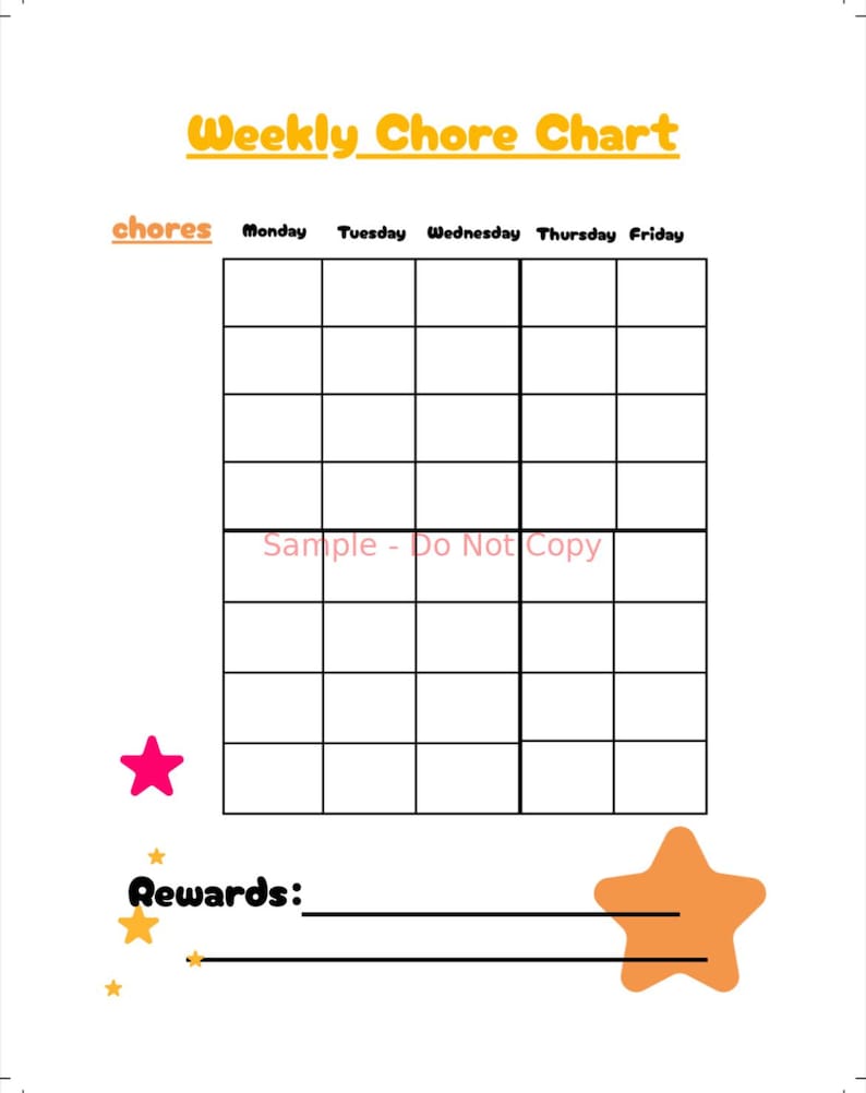 Printable Weekly Chore Chart for Kids | Reward Tracker | Editable PDF ...