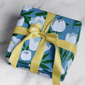 Preppy Wrapping Paper: Blue Peonies {Gift Wrap, Birthday, Holiday, Christmas}