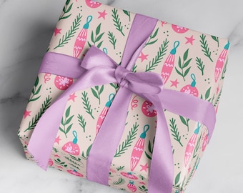 Christmas Wrapping Paper: Pink Tidings, Pretty Ornaments {Gift Wrap, Birthday, Holiday, Christmas}