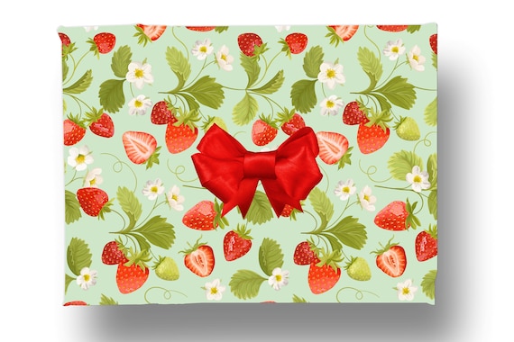 Wrapping Paper for Kids: Strawberries and Turquoise gift Wrap, Birthday,  Holiday, Christmas 