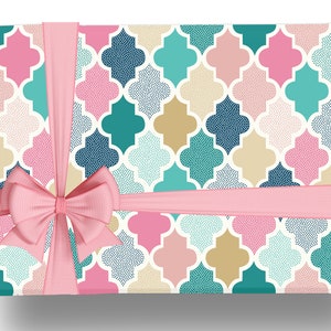 Eid Wrapping Paper: Pink and Aqua Arabesque {Gift Wrap, Birthday, Holiday, Eid, Ramadan}