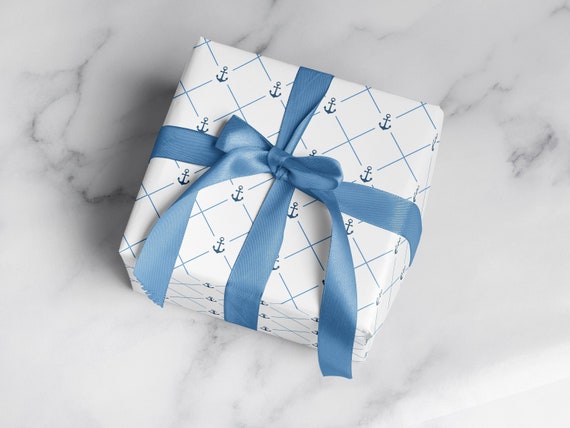 Preppy Christmas Wrapping Paper: Blue, White and Gold Christmas Ornaments gift  Wrap, Birthday, Holiday, Christmas 