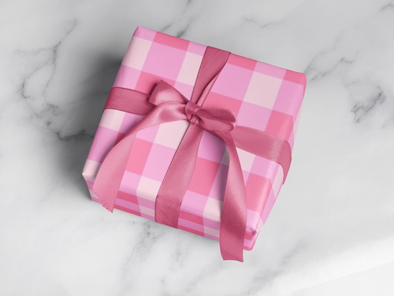 Preppy Wrapping Paper: Pink Gingham gift Wrap, Birthday, Holiday, Christmas  