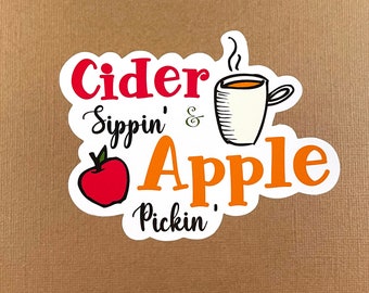 Apple Cider Fall Decal for Laptop, Autumn Aesthetic Gift for Her, Cute Student Care Package Surprise, Cozy Chic Decor for Water Bottle