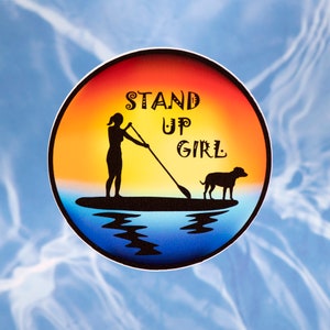 Paddle Board Sticker, SUP Paddle Board, SUP Sticker, Gift For Outdoorsy Girl, Dog Sticker For Car Window, Kayaking Decal, For Water Bottle image 1