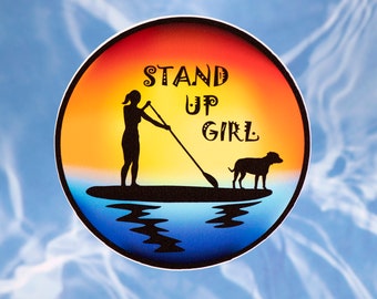 Adesivo de placa de remo, placa de remo SUP, adesivo SUP, presente para meninas ao ar livre, adesivo de cachorro para janela de carro, decalque de caiaque, para garrafa de água