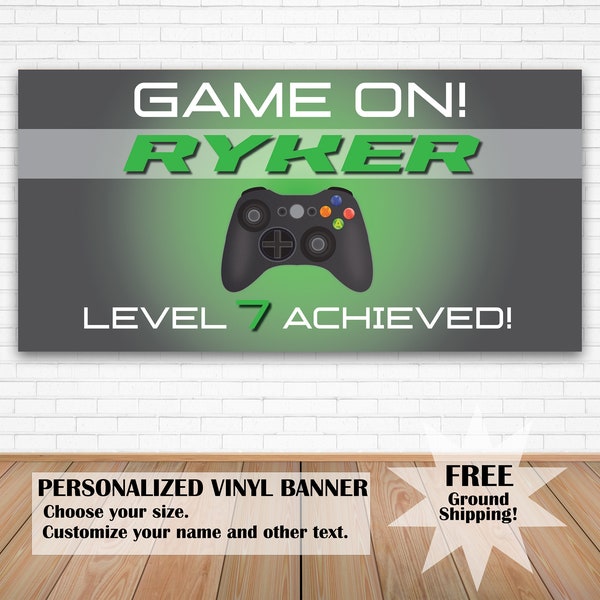 Gaming Birthday Banner for Kids, Personalized Happy Birthday Banner Backdrop, Video Games Party Decoration for Wall, Gamer Poster, Yard Sign