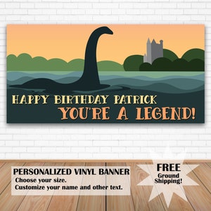 Custom Birthday Banner Loch Ness Monster Personalized Happy Birthday Decoration Backdrop For Nessie Party Cryptidcore Yard Sign