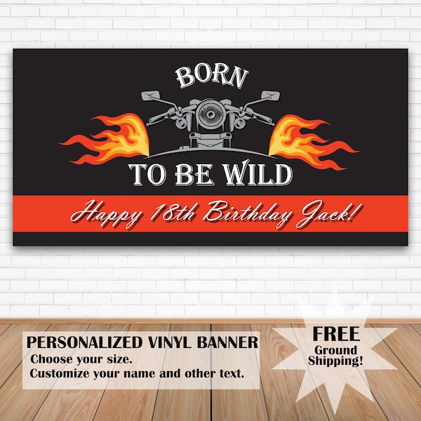 Birthday Party Banner Custom for Biker Birthday Yard Sign Personalized Backdrop for Motorcycle Birthday Born To Be Wild Decorations For Man