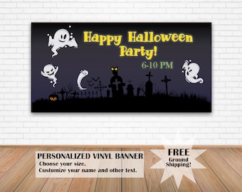 Custom Banner for Halloween Party Spooky Backdrop for Wall Personalized Ghost Decor for Happy Halloween Sign for Yard Invitation Kids Party
