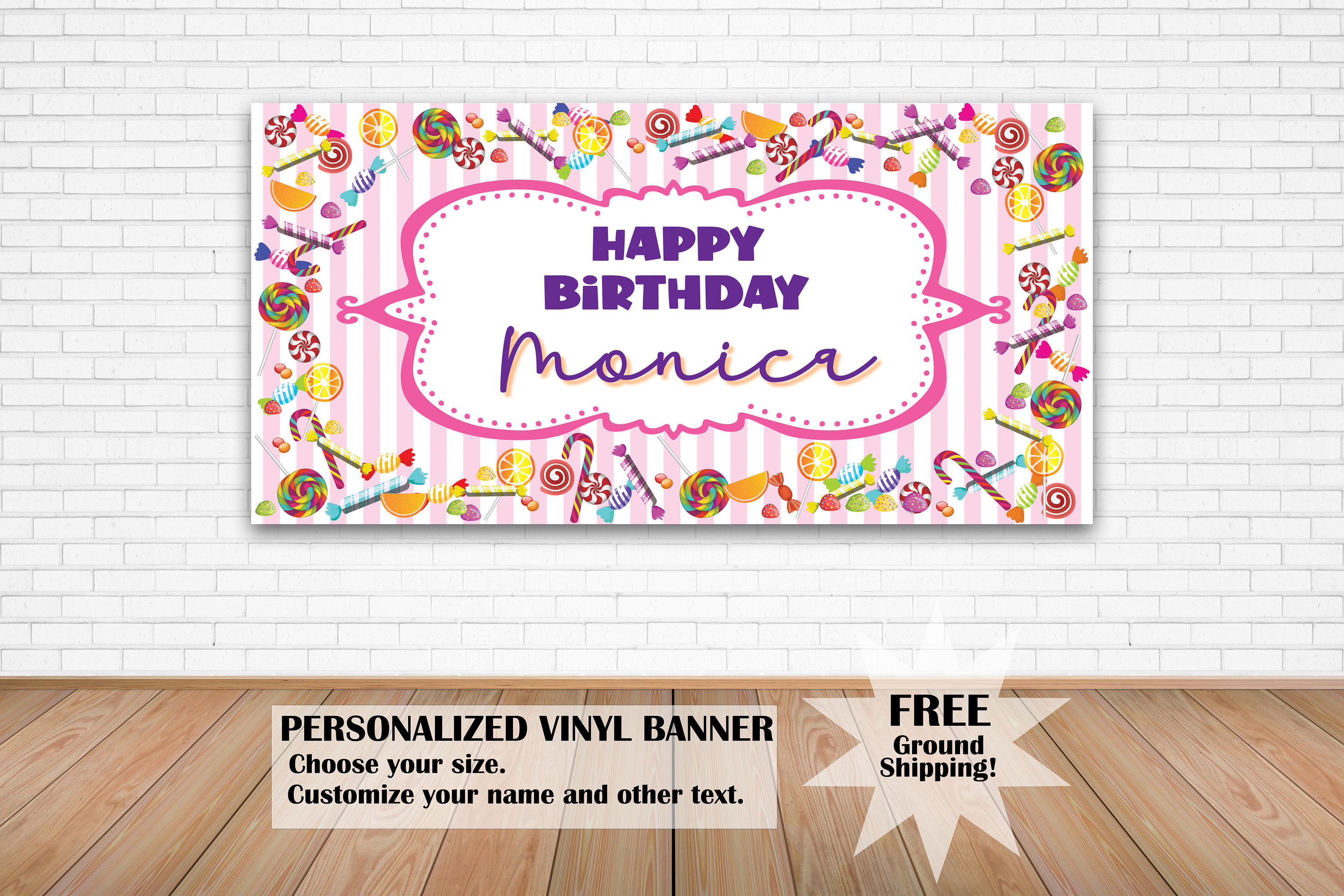 Personalized Candy Birthday Banner for Kids, Custom Party Backdrop, Fun ...