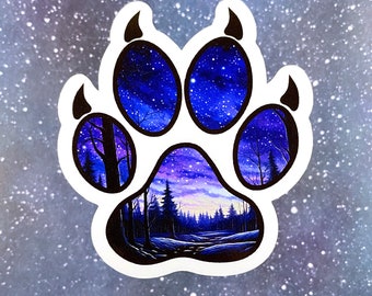 Adesivo de pata de lobo, adesivo de cena de lobo para laptop, decalque de vinil de lobo para carro, presente para amantes de cães, presente para amantes de lobos, adesivo para amantes da natureza