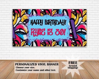 Personalized Graffiti Birthday Banner, Custom Street Art Party Decor, Colorful Urban Backdrop for Teen's Celebration, Pop Culture Yard Sign