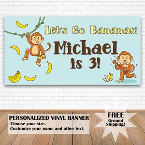 Lets Go Bananas Birthday Banner Personalized, Monkey Banana Birthday Party Decorations, Monkey Birthday Decorations, Custom Birthday Banner