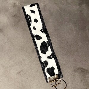 Cow print wristlet key fob