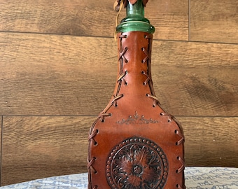 Leather wrapped glass bottle vintage italy